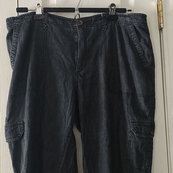 Merona Womens Cotton Cargo Pockets Fit 4  Dark Denim Blue Jean Capris Sz 16 - Picture 3 of 6